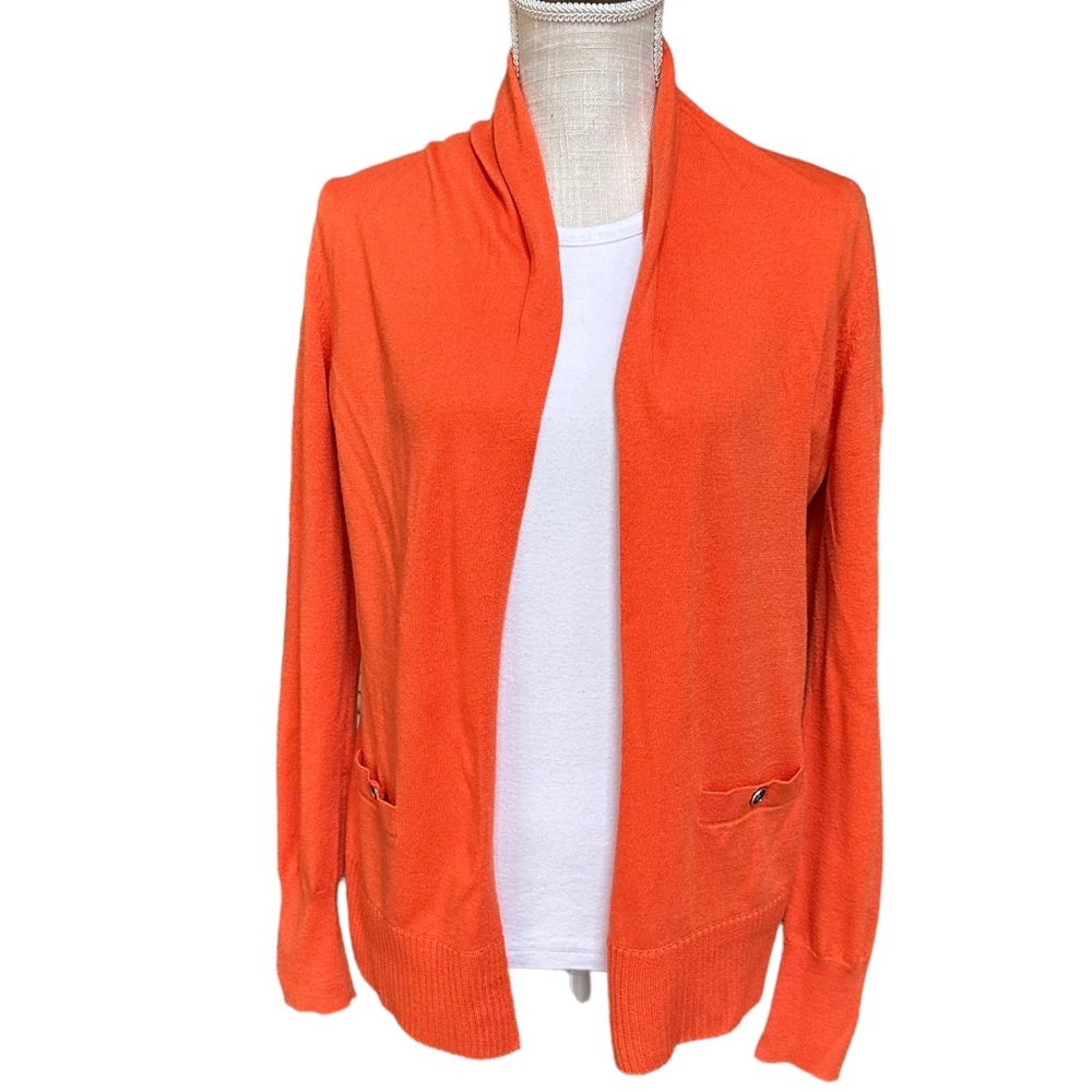 Banana Republic Womens Orange Wool Blend Knitted Open Front Cardigan Sweater